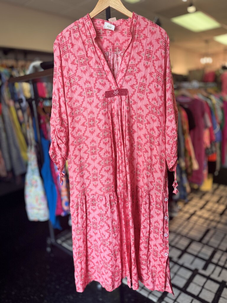 Nimo w. Love - LS Linen Dress in Coral Ikat Print