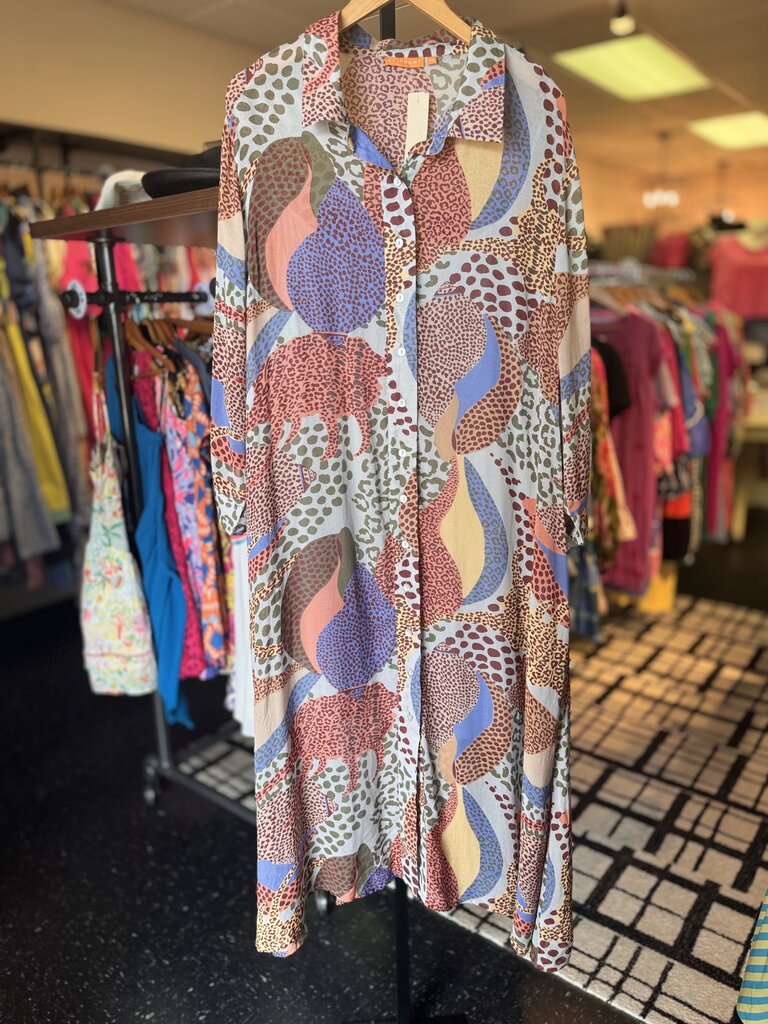 Oliphant-Shirt Dress Midi in Nautilus Coral Print