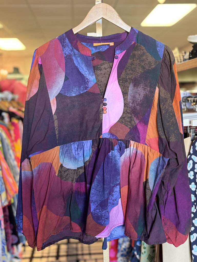 Oliphant- Balloon Sleeve Top in Art Yoke Print