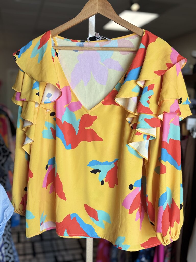 Crosby - Colorful LS Ruffle Top