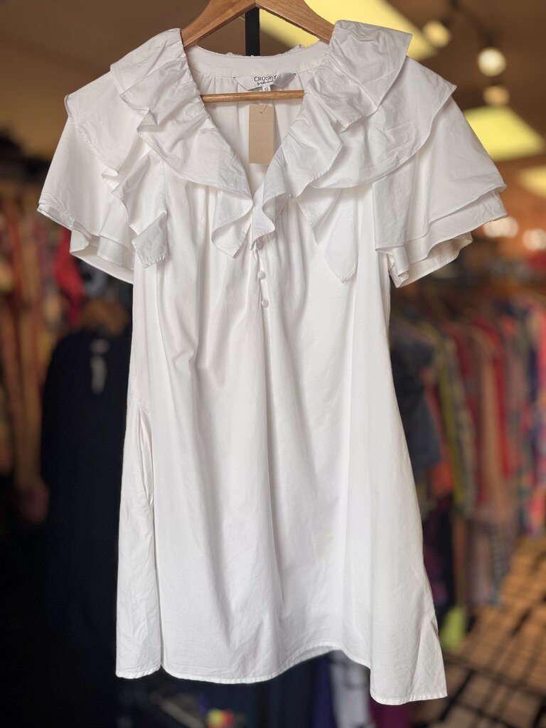 Crosby - Statement Ruffle Collar Mini Dress - White