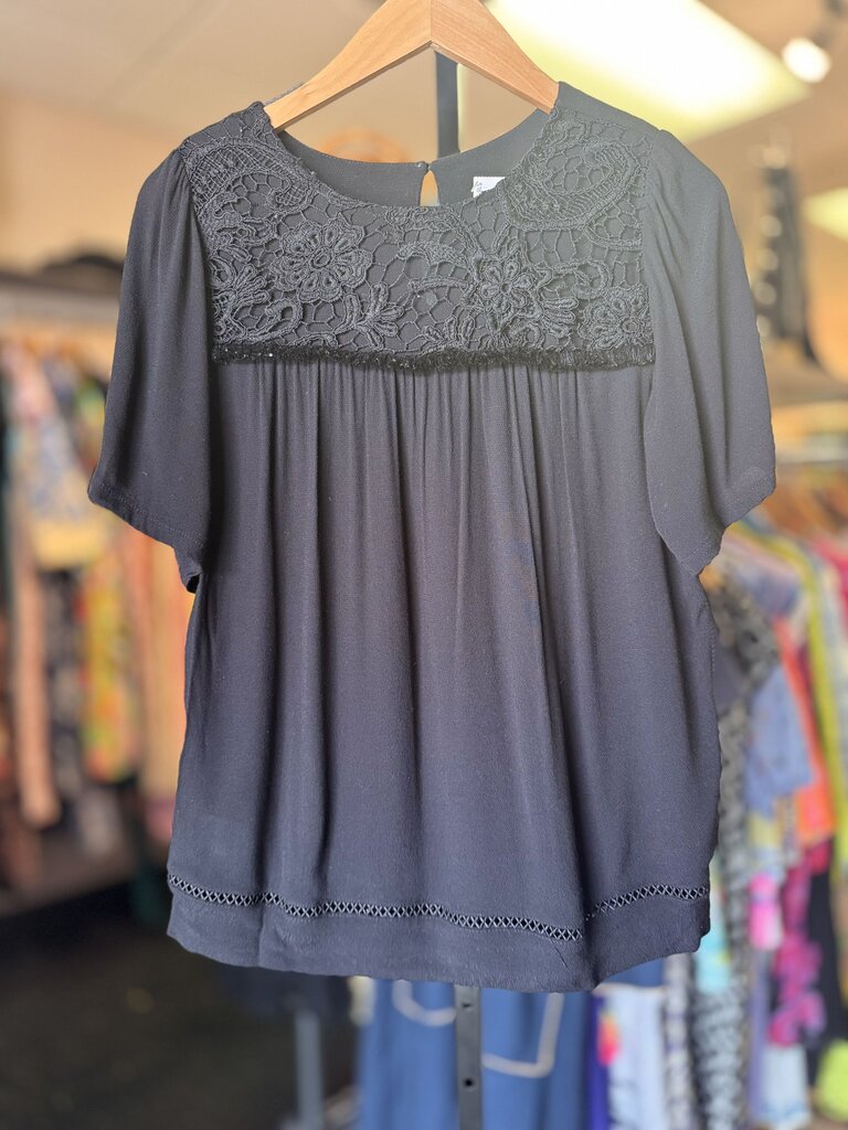 Loft - Black Lace Crochet Detail Top