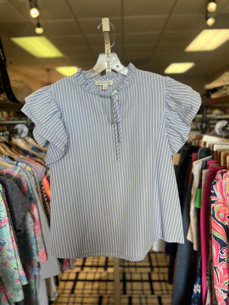 She+Sky - Ruffle Sleeve Striped Blouse