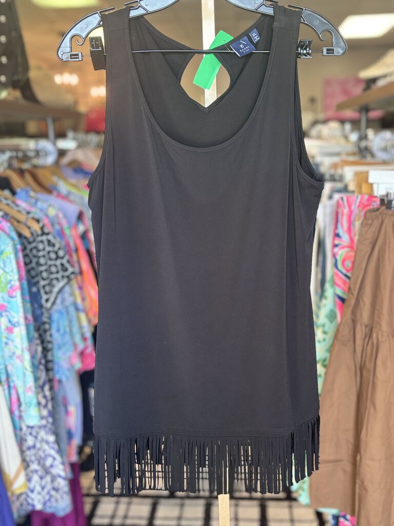 Kaari Blue - Sleeveless Tank w. Fringe - Black