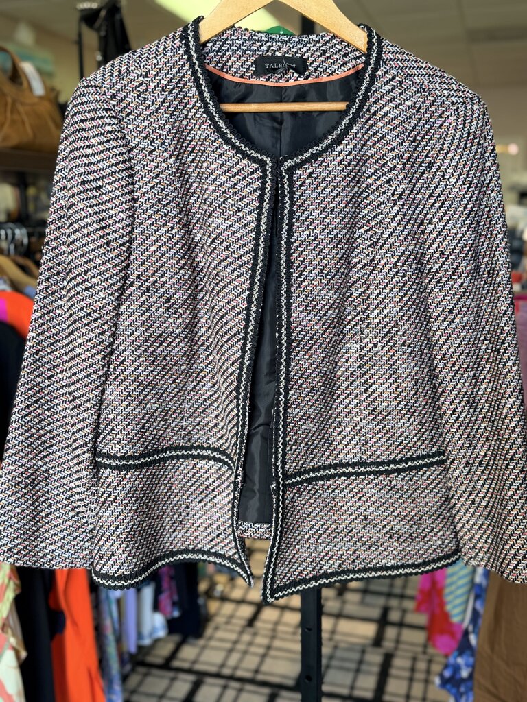 Talbots - Grosgrain-Trim Tweed Jacket - Black/Pink