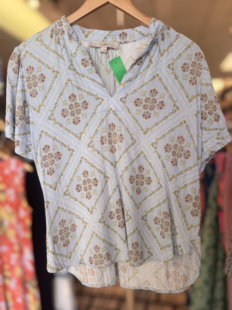 LOFT - Floral Block Print SS Top - Blue