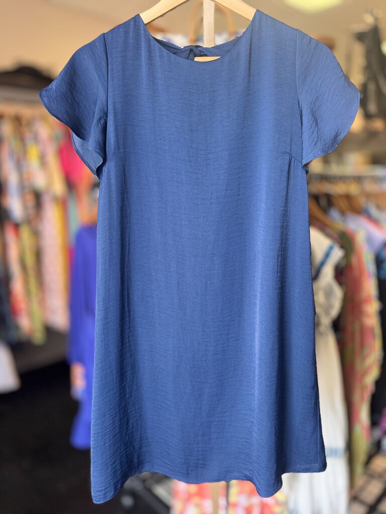 Naked Zebra- Flutter Sleeve Satin Mini Dress - Blue