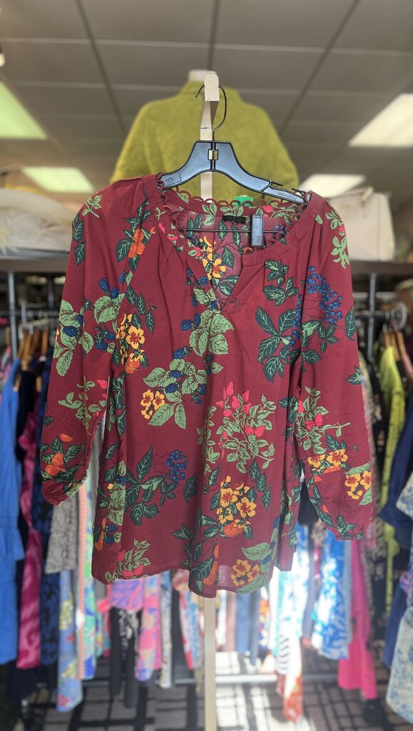 Talbots- Poplin Fruits & Leaves Top - Red