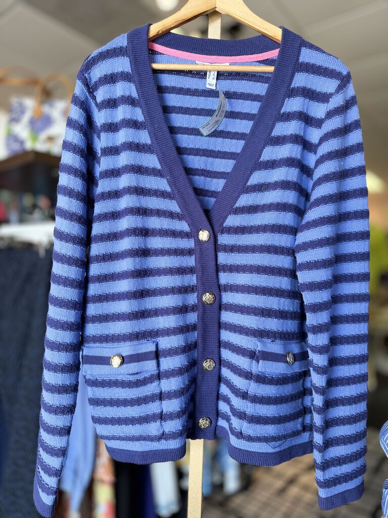 Issac Mizrahi - Striped Button Front Sweater - Blue