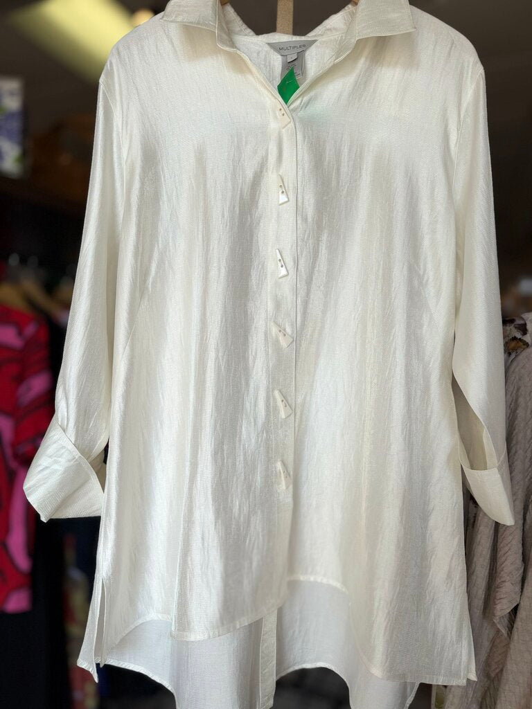 Multiples - Satin Blend Button Down Blouse - Ivory