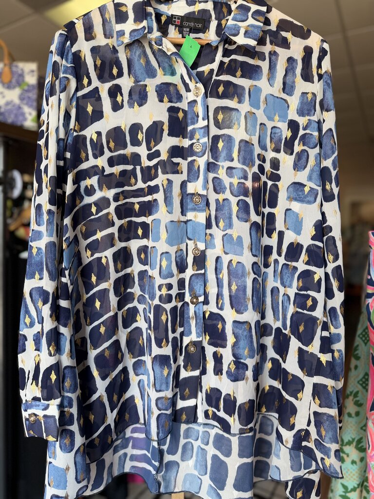 Carre Noir - Sheer Abstract Button Down Blouse