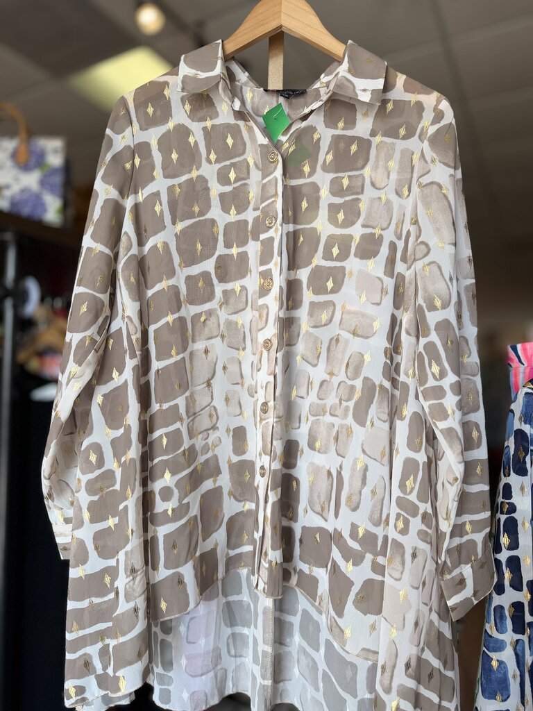 Carre Noir - Sheer Abstract Button Down Blouse