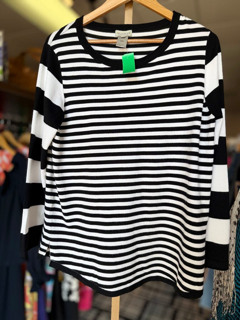 Multiples - Striped Crewneck Sweater - Black/White