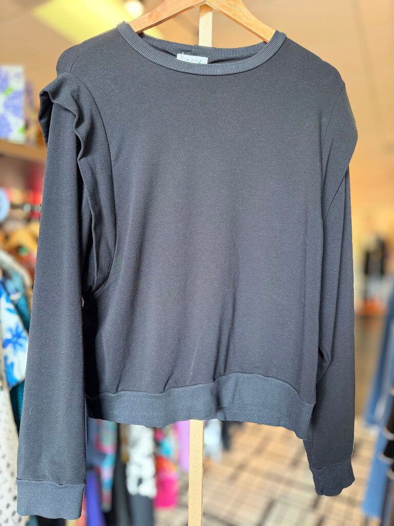 S'Edge - LS Ruffle Detail Crewneck Knit Top - Black