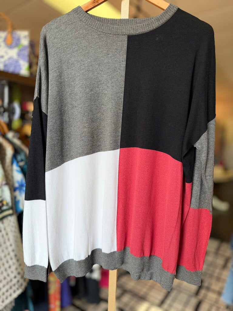 Planet by Lauren G - Colorblock Pima Crewneck Sweater