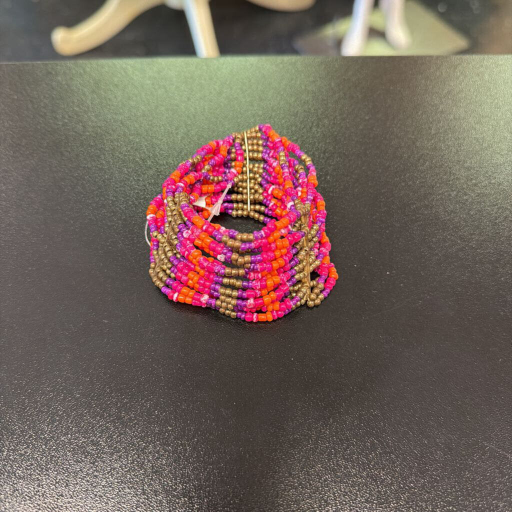 Beaded Stretchy Bracelet - Pink/Orange
