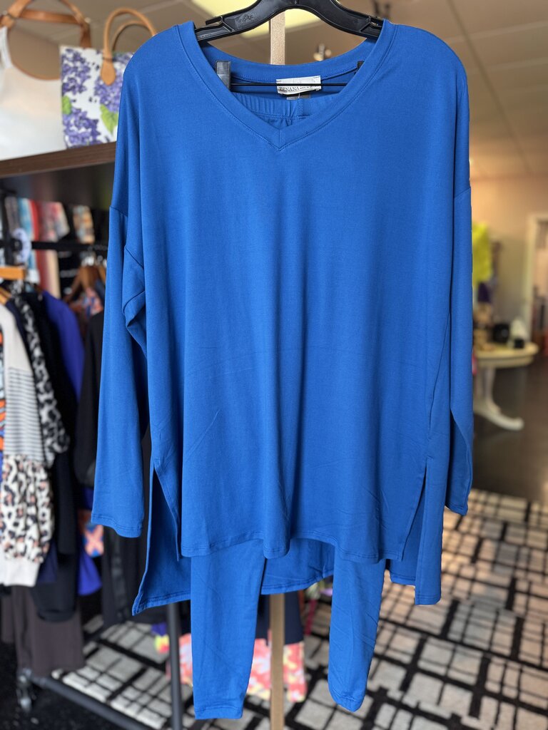 Zenana - Round Neck Tee & Leggings Set - Blue