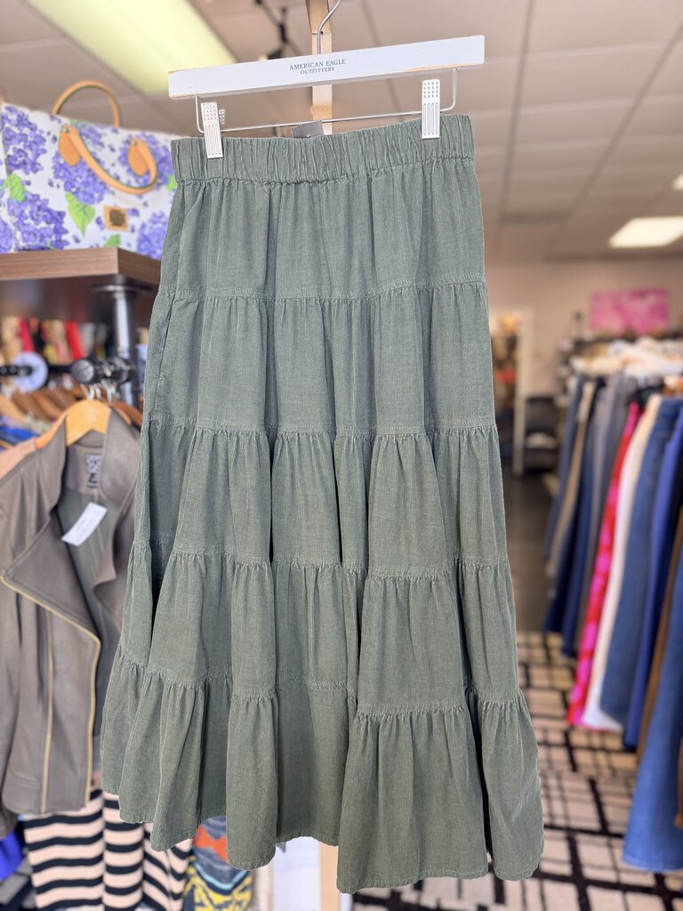 Mustard Seed - Tiered Corduroy Midi Skirt - Olive