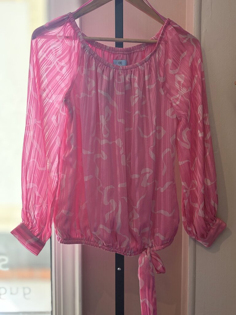 Cece - Off the Shoulder Pink Satin Bow Top -