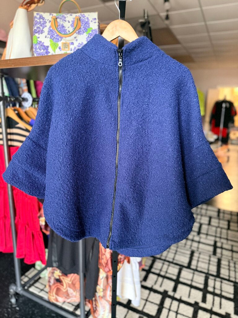 Isle by Melis Kozan - Blue Textured Wool Poncho