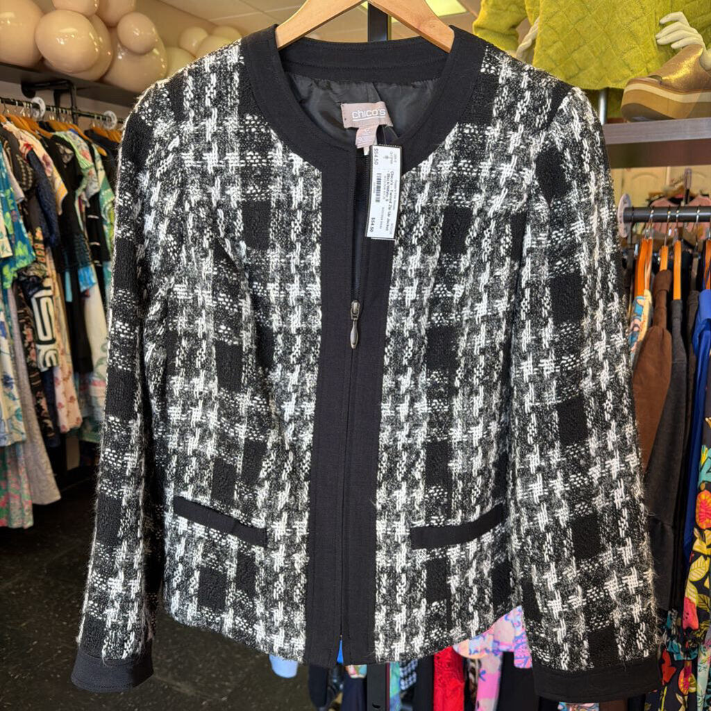 Chico's - Tweed Zip Up Jacket - Black/White