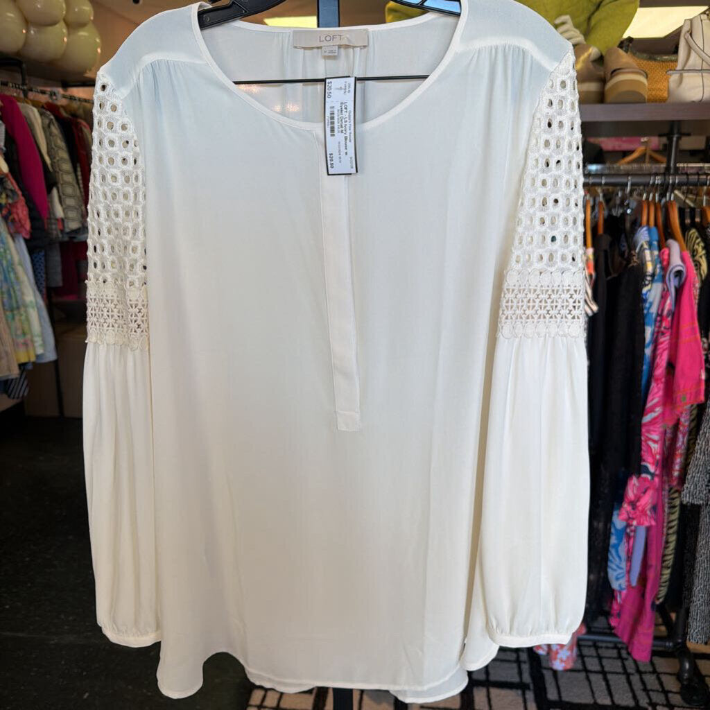 LOFT - LS Ivory Blouse w. Eyelet Detail