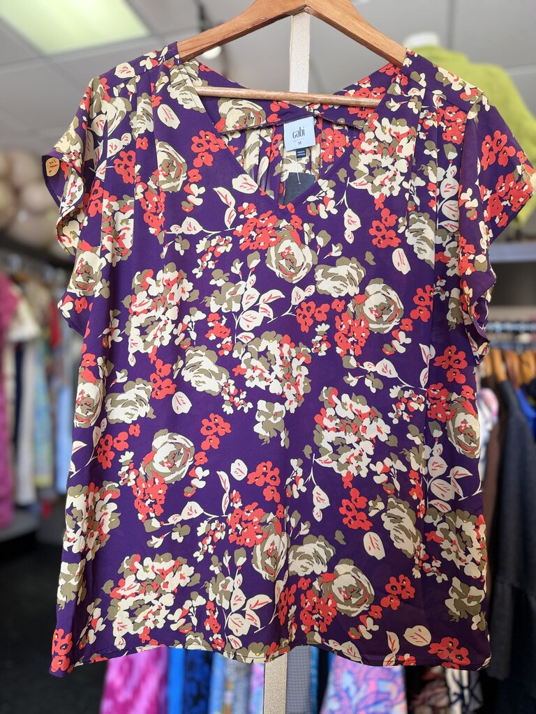 Cabi - A la Mode Blouse in Floral Print - Plum