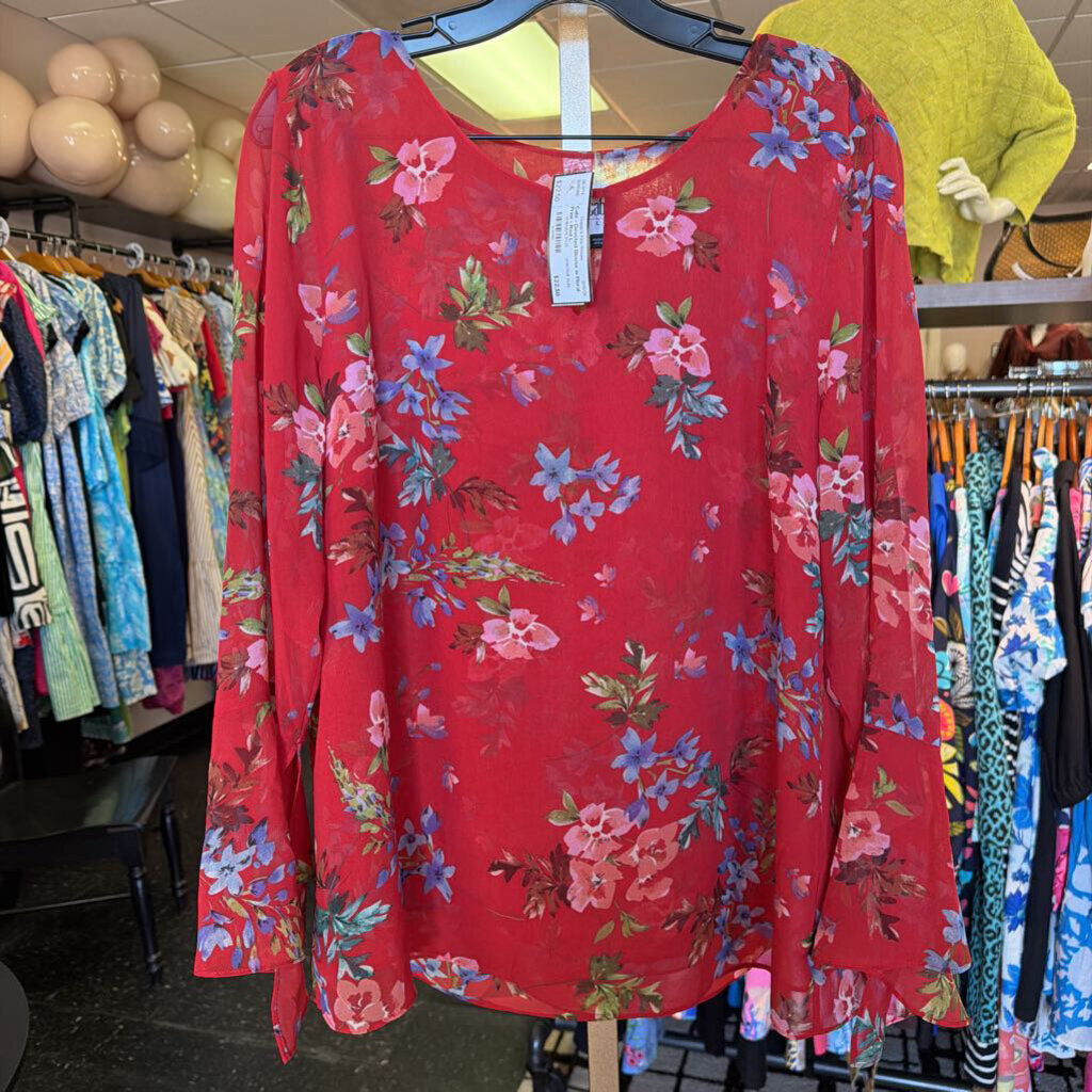 Cabi - Devoted Blouse in Floral Print - Red