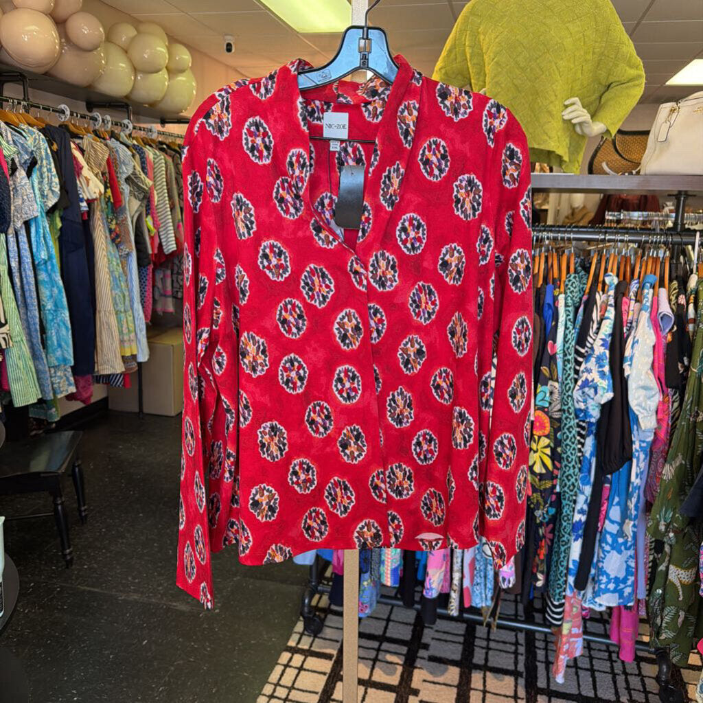 Nic+Zoe NWT - LS Block Print Top - Red