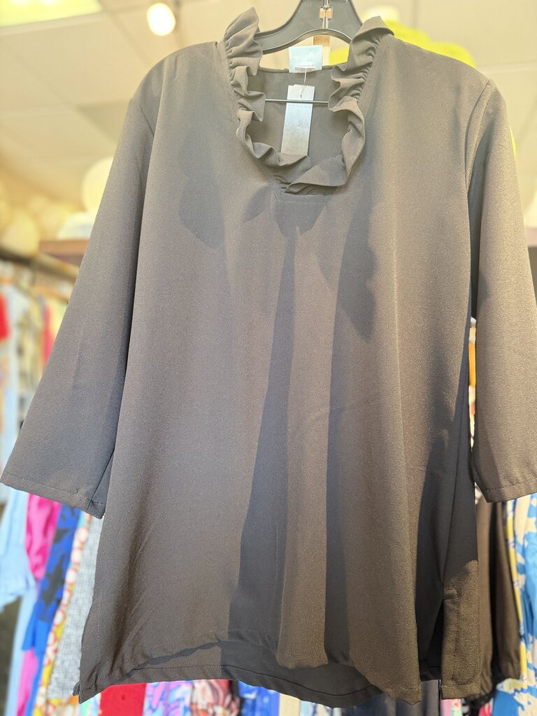 VTG H&H - LS Ruffleneck Top- Black