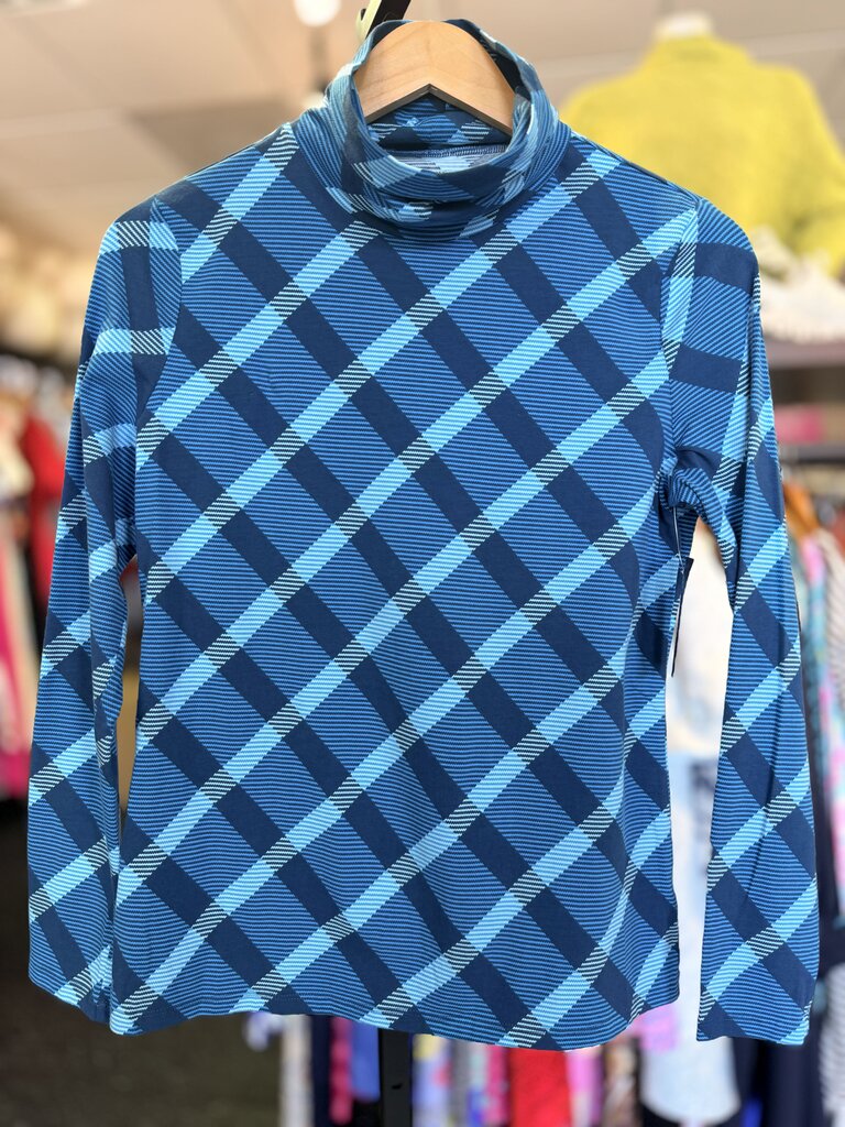 Talbots - Cotton Turtleneck Top - Blue Plaid