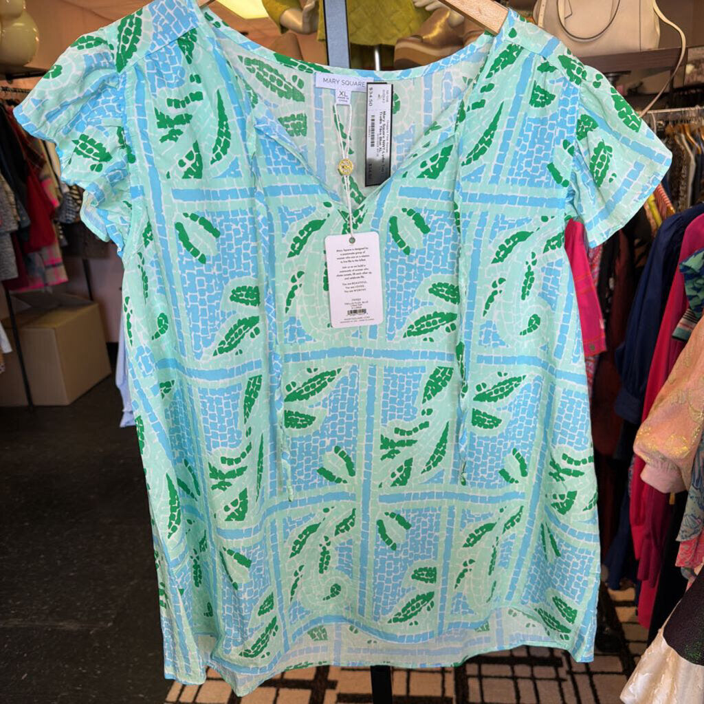 Mary Square NWT-Lydia Top | Trellis Tiles Blue