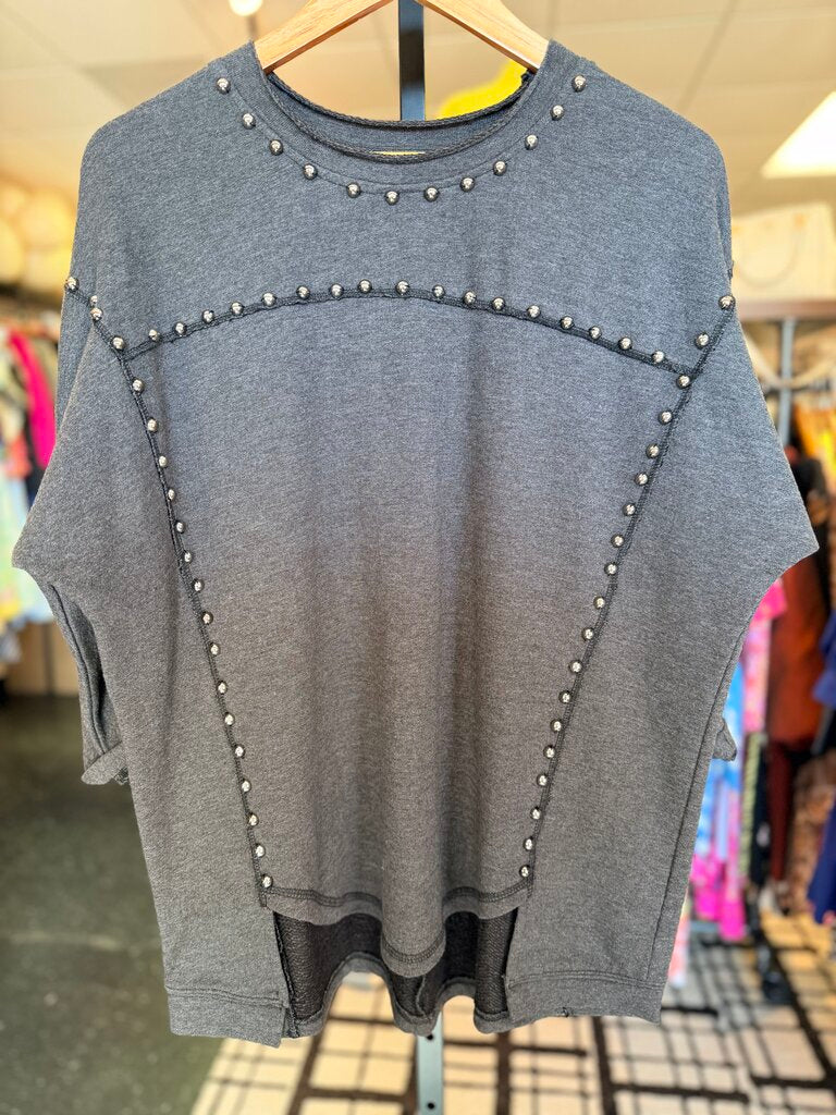 VTG Bleu Bayou - Studded Knit Tee - Gunmetal