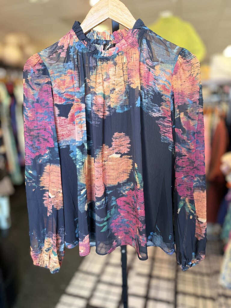 Renuar - Abstract Print High Collar Blouse w/ Cami