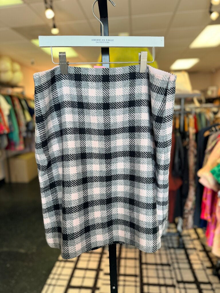 Talbots - Wool Blend Plaid A-Line Skirt - Pink/Grey