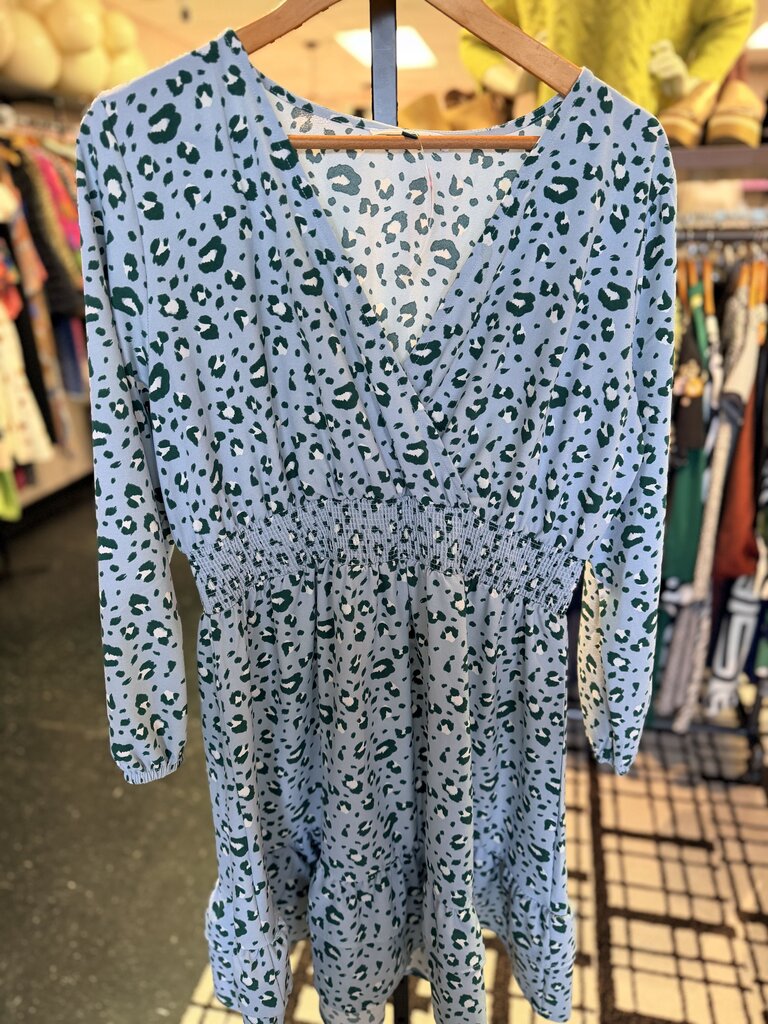 Michelle McDowell - LS Leopard Print Smocked Waist Mini Dress