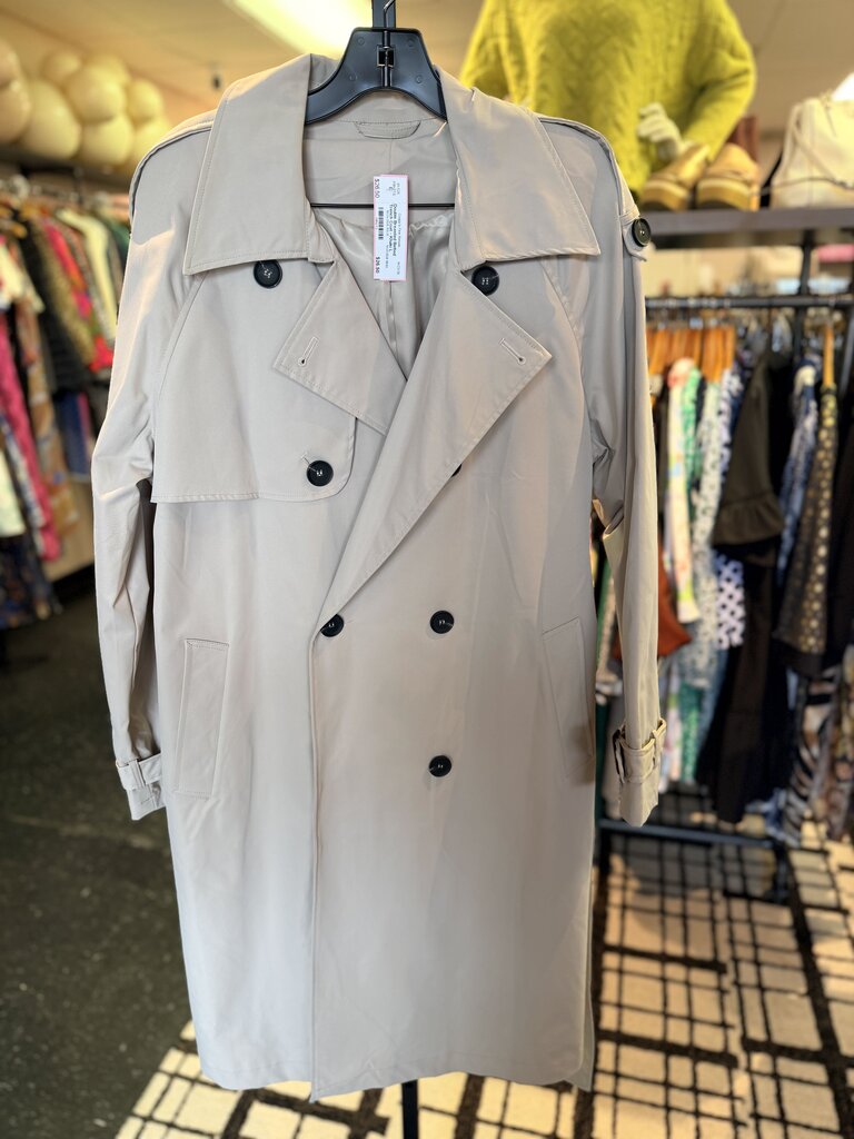Double Breasted Belted Trench Coat - Khaki