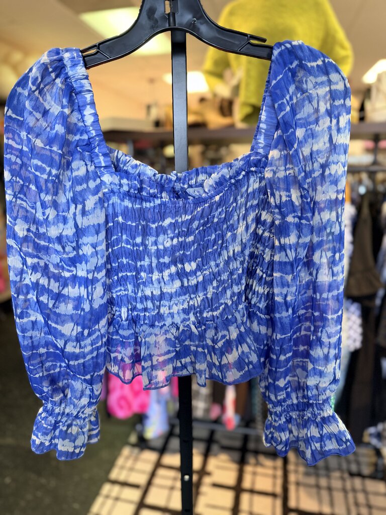 Zara - LS Smocked Blouse - Blue/White