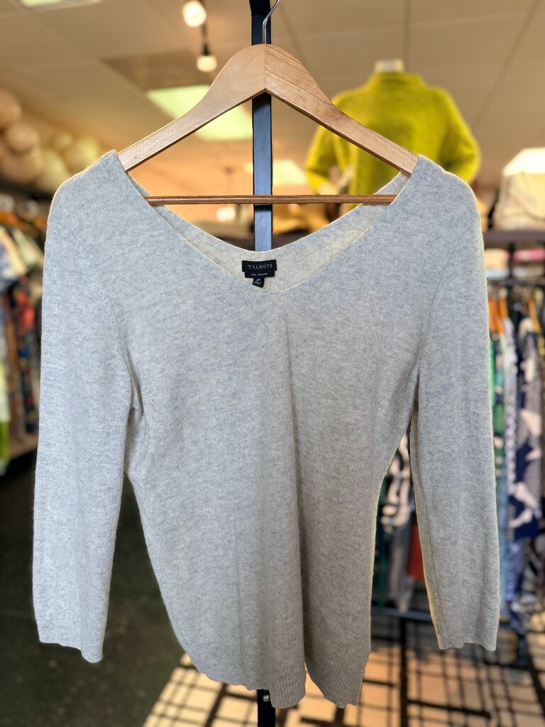 Talbots - Double V-Neck Cashmere Sweater - Gray