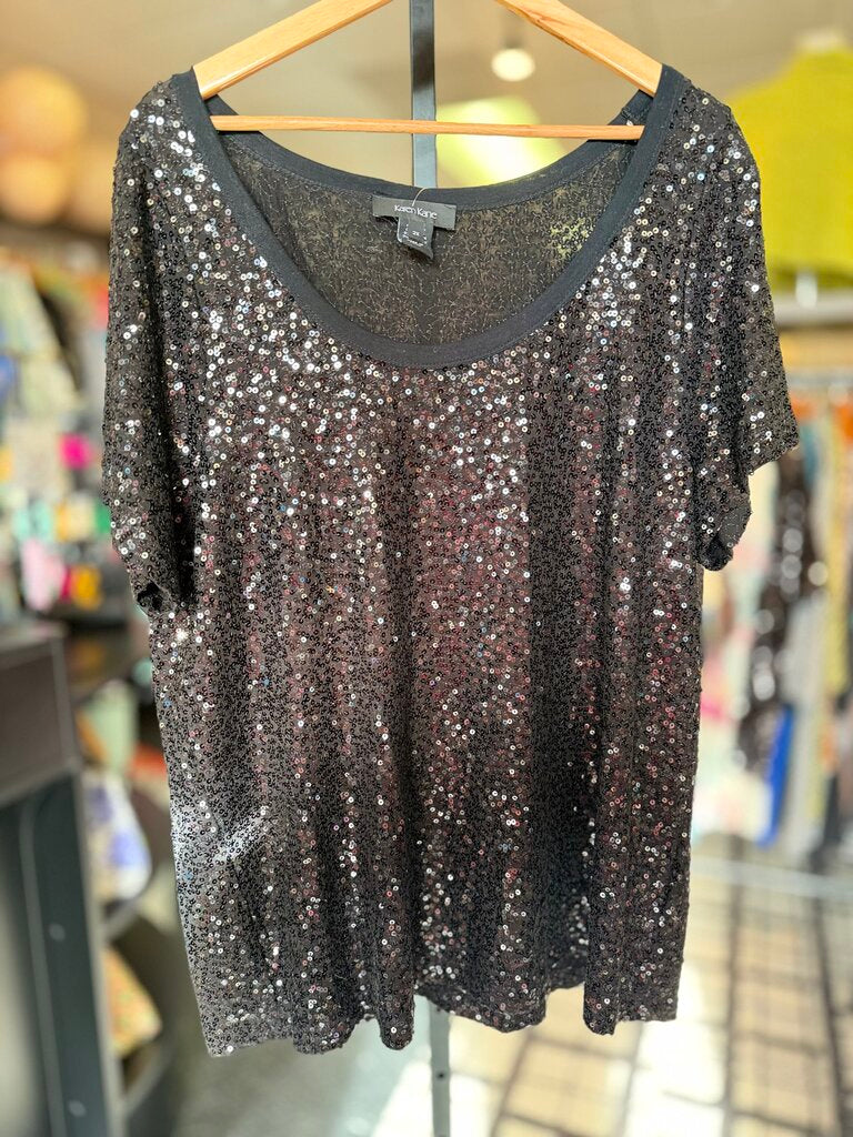 Karen Kane - SS Sequin Top - Black