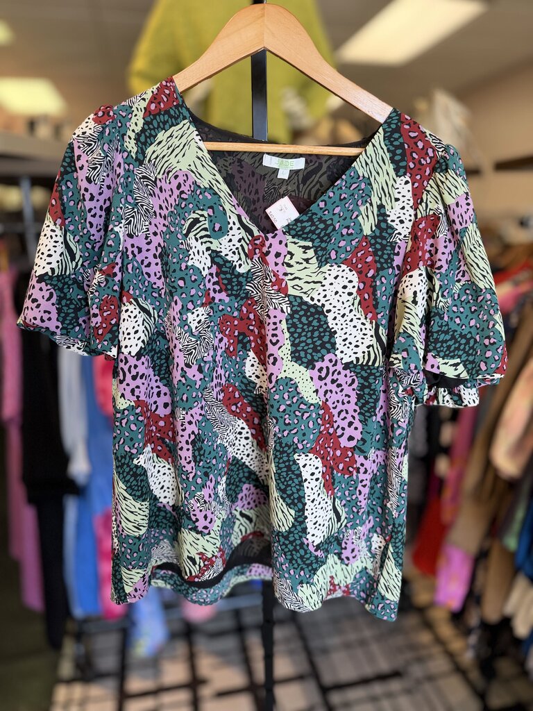 Jade Melody Tam - SS Mixed Print V-Neck Blouse