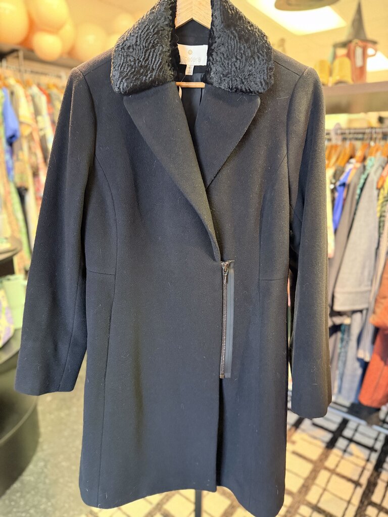 EtCetera - Wool Jacket w. Fur Trim Collar - Black