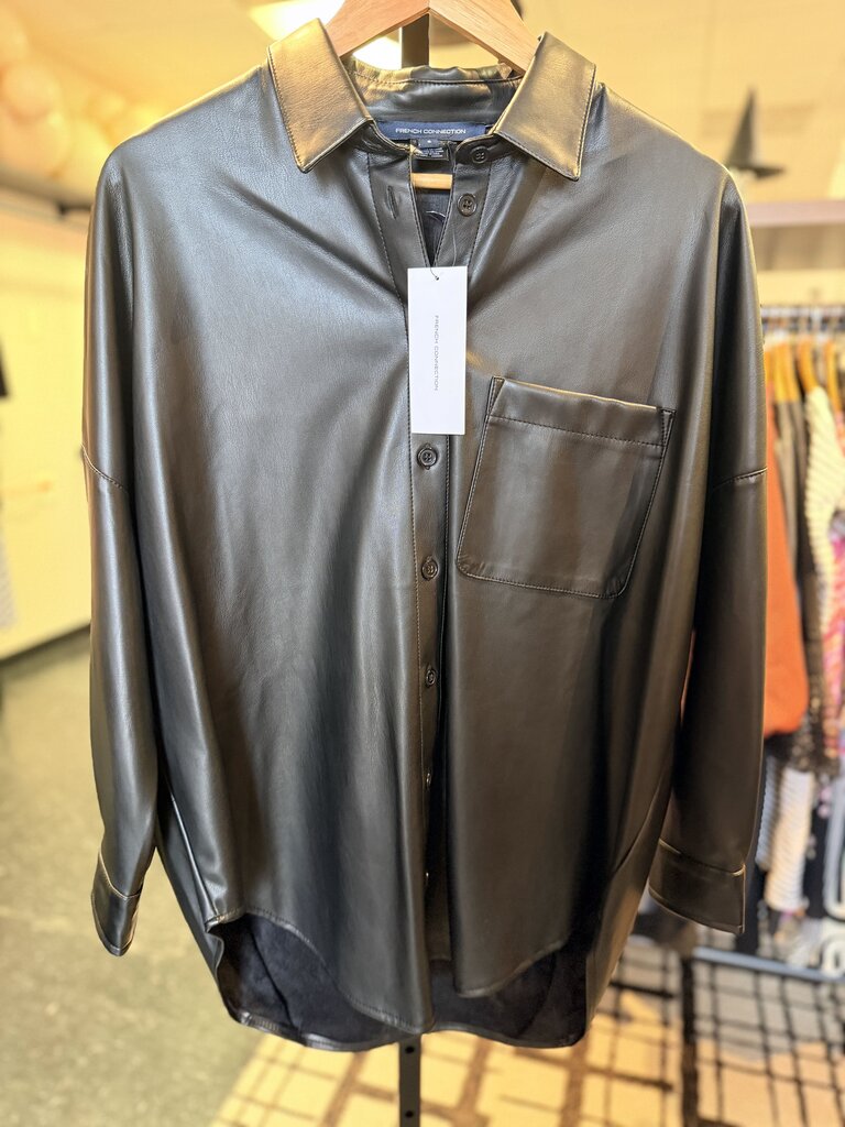 French Connection NWT - Vegan Leather Rhodes Button Down - Black
