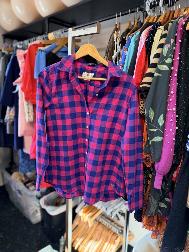 Vineyard Vines - Pink/Blue Plaid Button-Down Flannel Top
