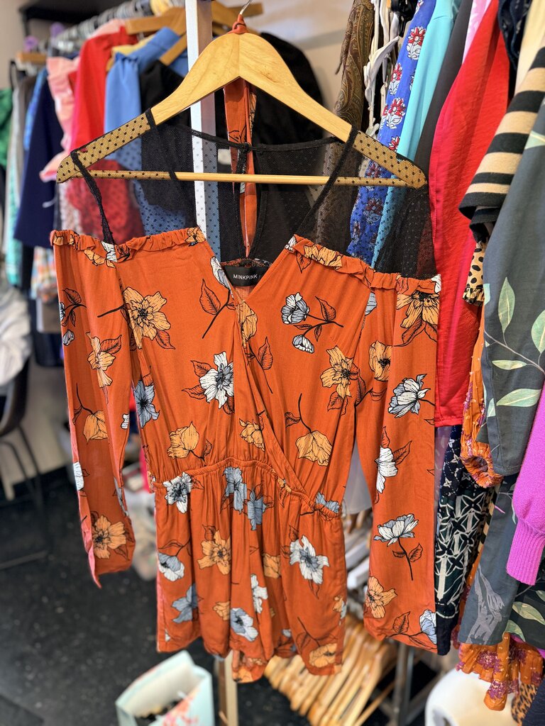 Minkpink - LS Floral Romper w/ Sheer Shoulder