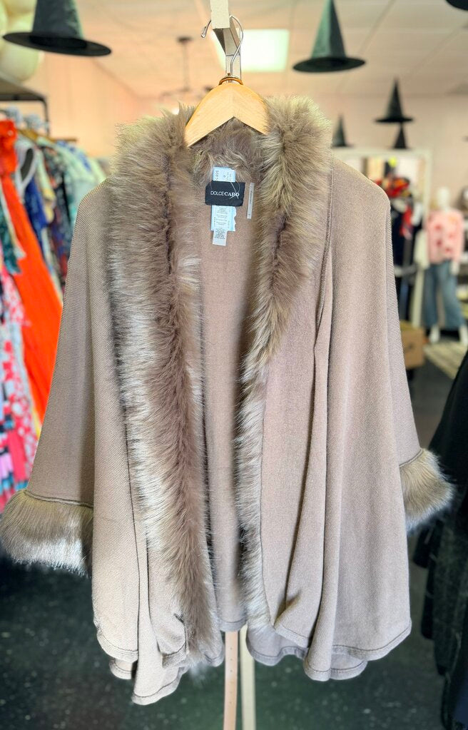 Dolce Cabo - Faux Fur Trim Wrap Poncho