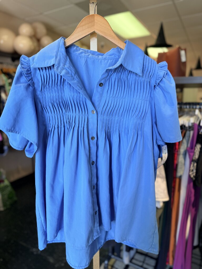 Entro - Button Down Top w. Pintuck Detail - Blue