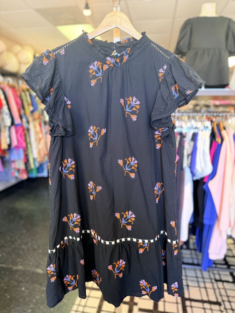 Vero Alfie - Embroidered Mini Dress - Black