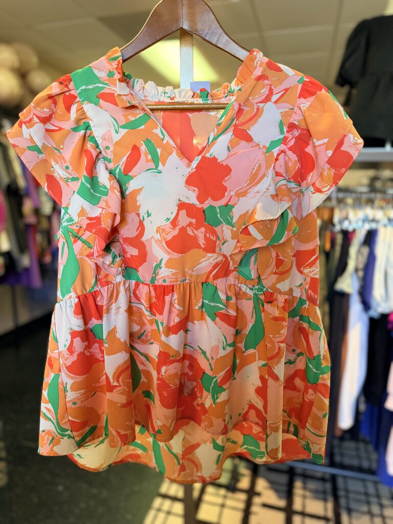 Jodifl - Flutter Cap Sleeve Floral Blouse