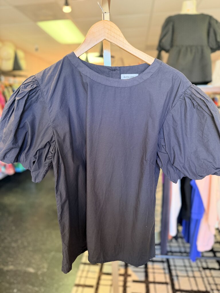 Olivia James - Annie Puff Sleeve Poplin Top - Black